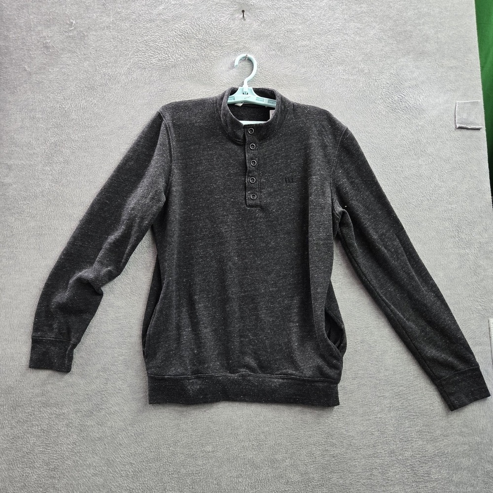 Travis Mathew Men Sweater M Charcoal Button Henley Long Sleeve‎